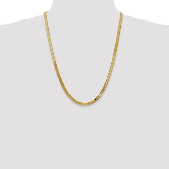 4mm, 14k Yellow Gold, Solid Herringbone Chain Necklace, 24 Inch - Picture 2 of 8